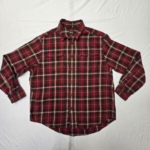 Eddie Bauer Large Men's Red and Black Plaid Button Down Shirt [67]